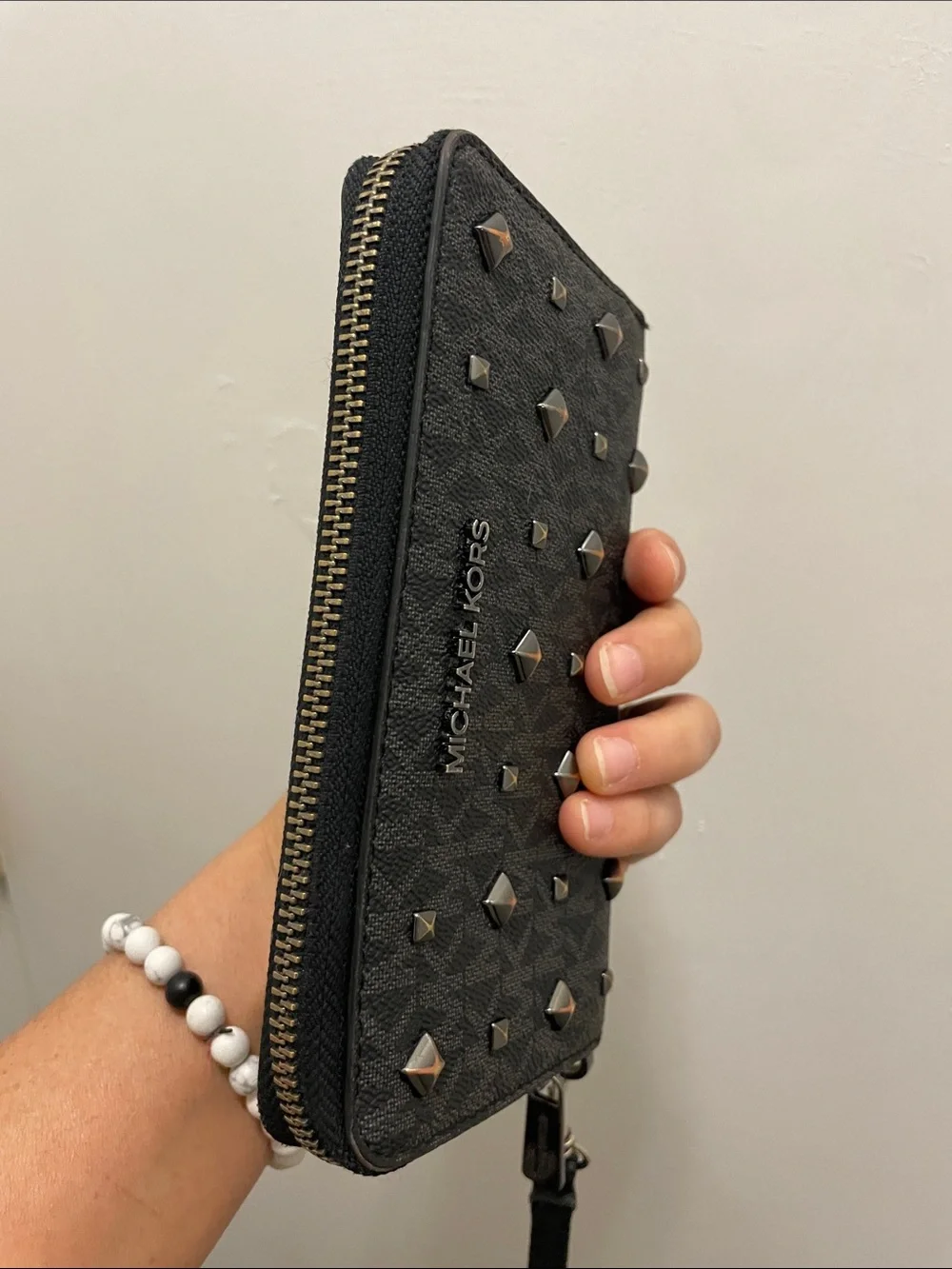 EUC Michael Kors Black Studded Leather Wristlet - Picture 16 of 16